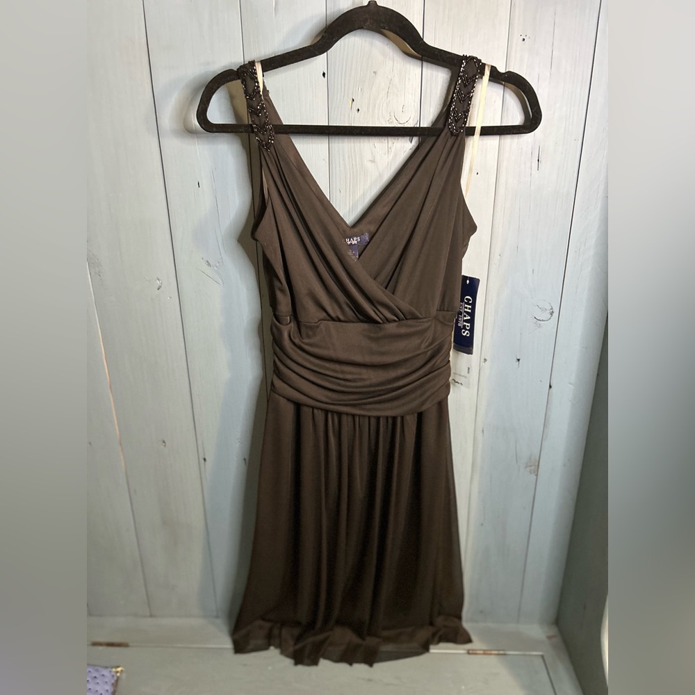 Chaps Black Beaded/Mesh Sleeveless Midi Dress | Size 6 (New)